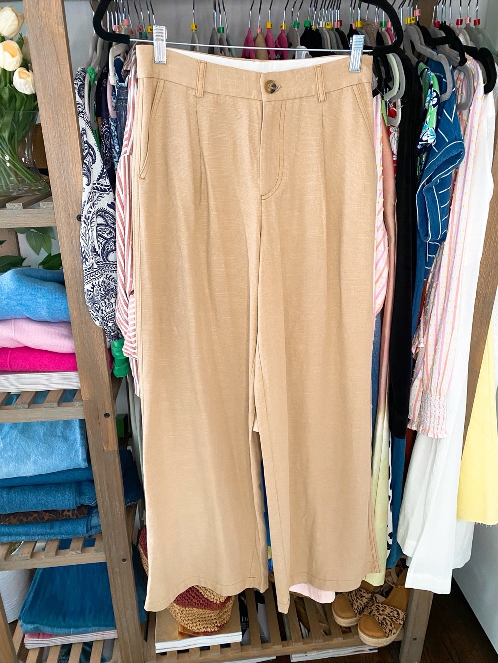 ZARA Tan High Rise Wide Leg Stitched Trouser! 🍂